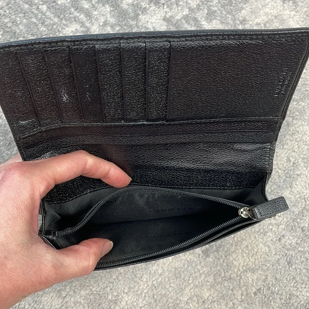 Bvlgari Ribbed Nylon Long Bifold Wallet Black Branded Plaque Designer